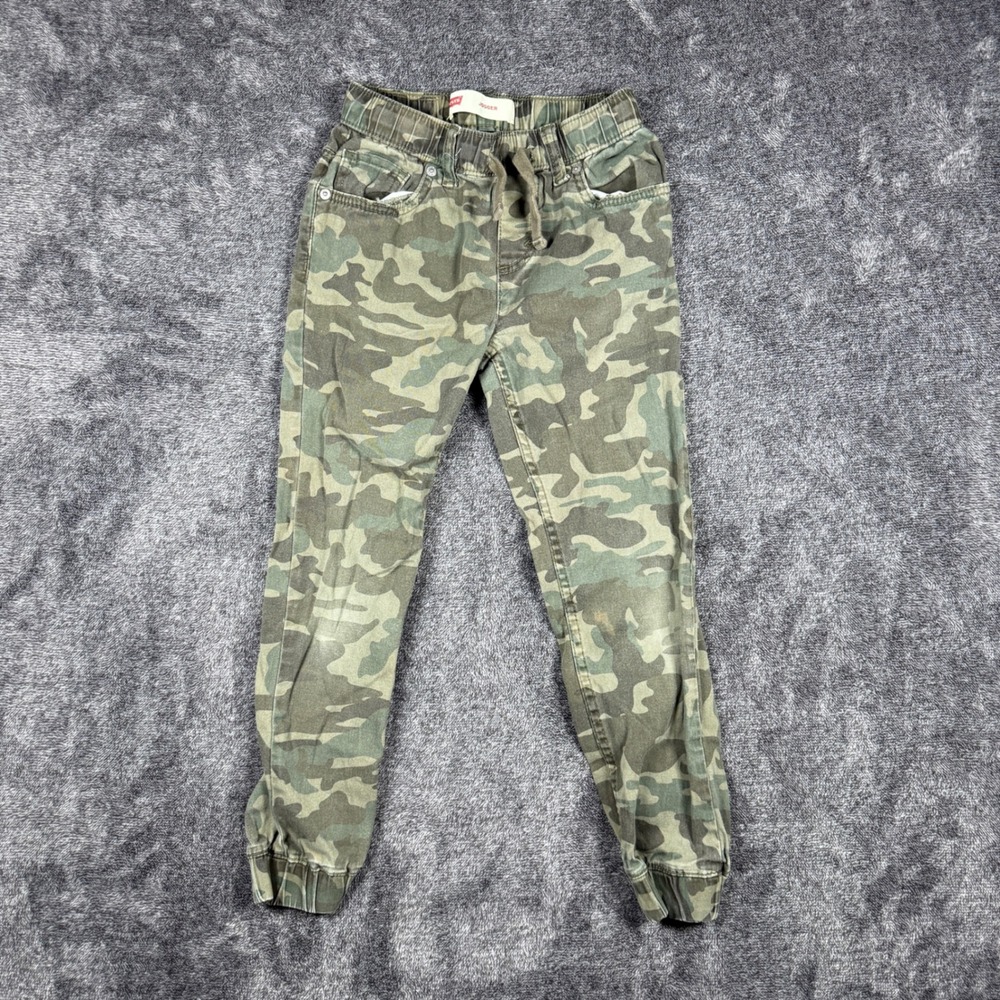 Levis Boys Camo Jogger Pants Green Camouflage Drawstring Waist Size 8